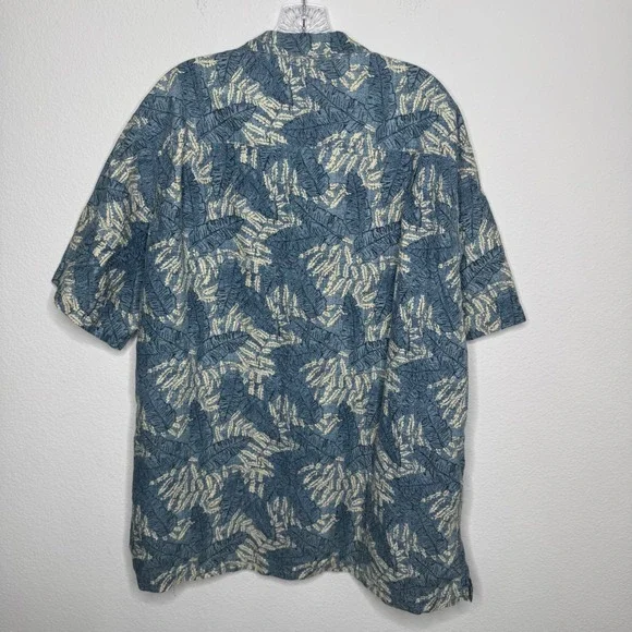 LL‎ Bean Mens XL Tall Short Sleeve Button Up Shirt Tropical Leaf Print Cotton - Picture 3 of 6